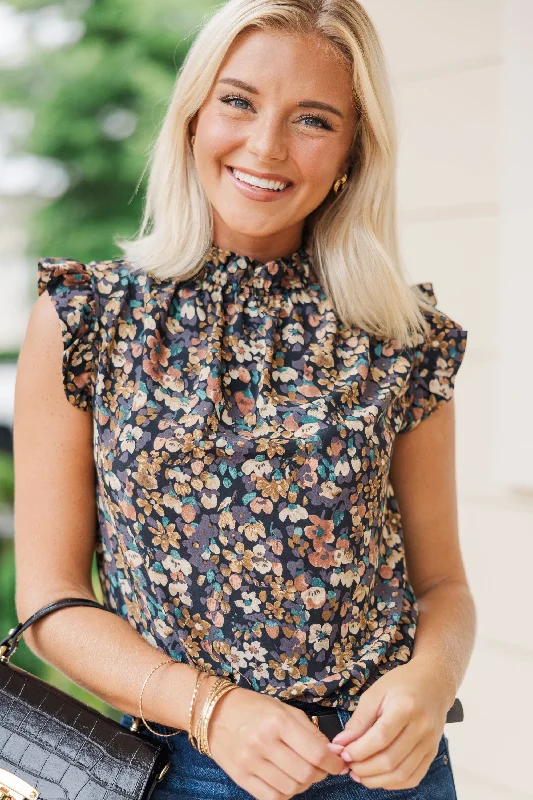 Put It To The Test Black Ditsy Floral Tank