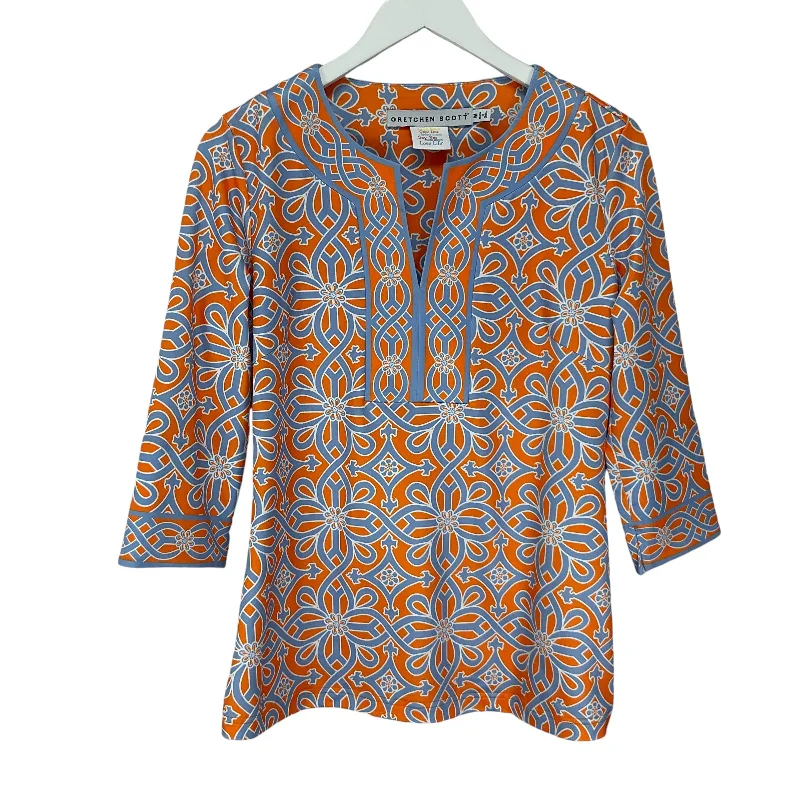 Top 3/4 Sleeve By Gretchen Scott In Blue & Orange, Size: M