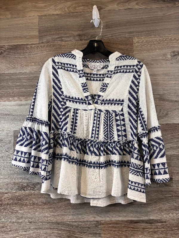 Top 3/4 Sleeve By Studio 1940 In Blue & White, Size: Xs