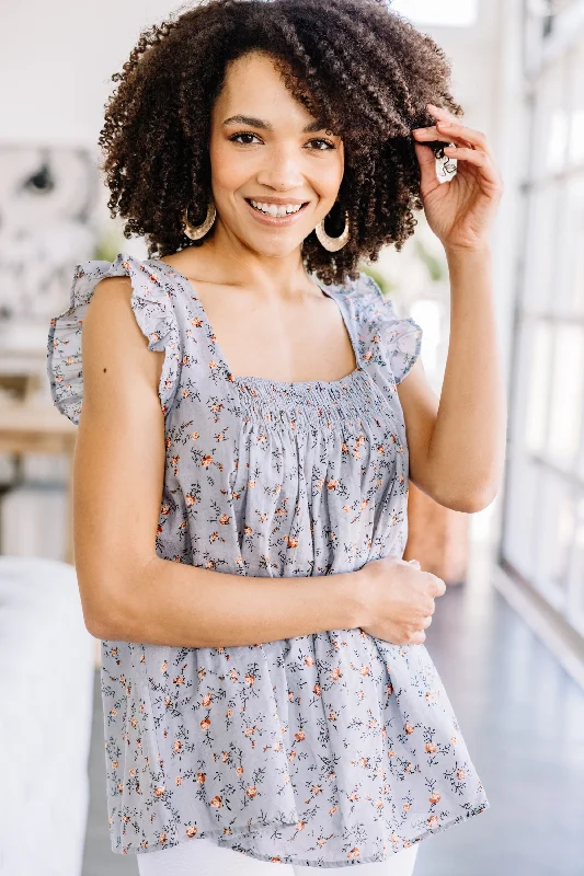 Best Day Ever Gray Ditsy Floral Tank