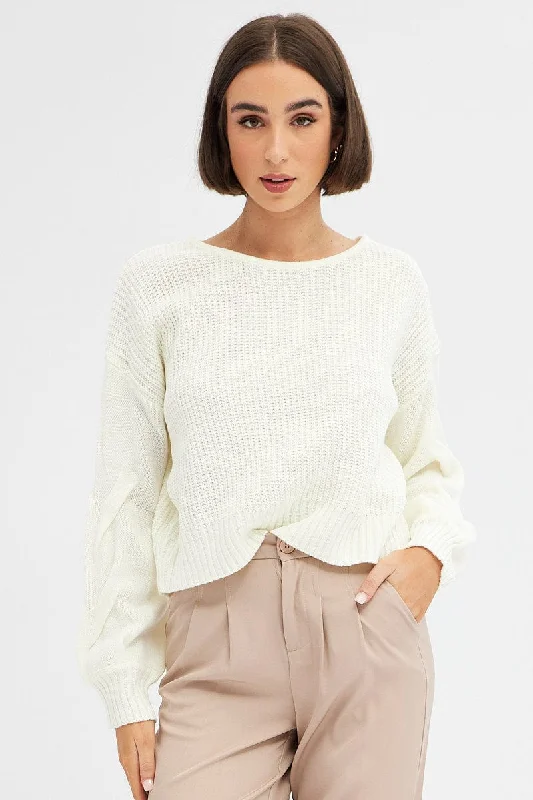 White Knit Top Long Sleeve Relaxed