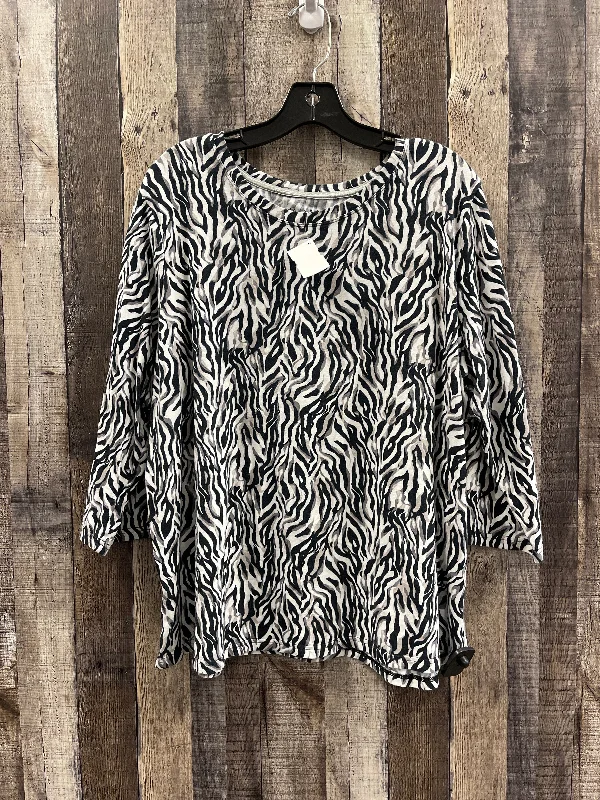 Top 3/4 Sleeve By Hannah In Zebra Print, Size: 2x