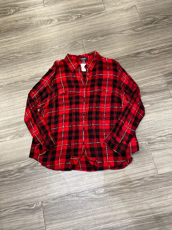 Top Long Sleeve By Chaps In Plaid Pattern, Size: 2x