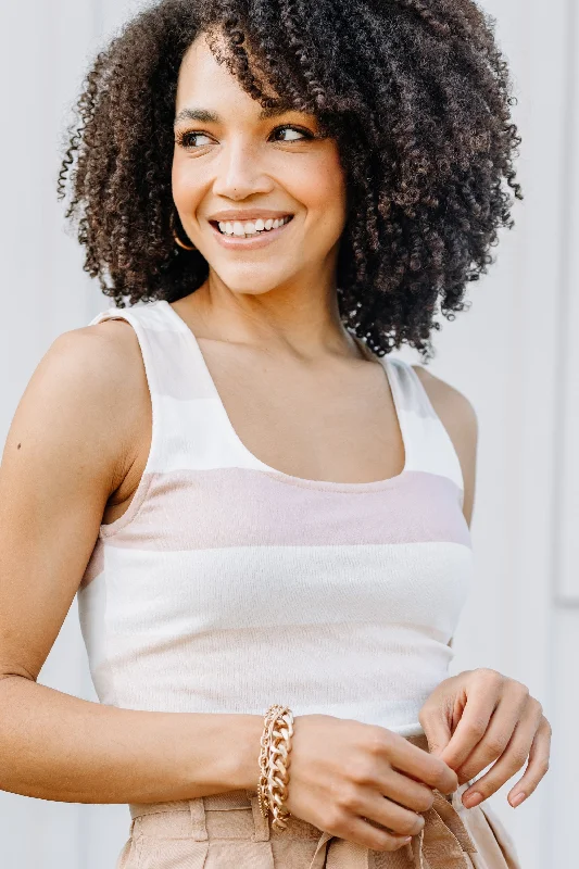 Ready To Go Tan Brown Striped Tank