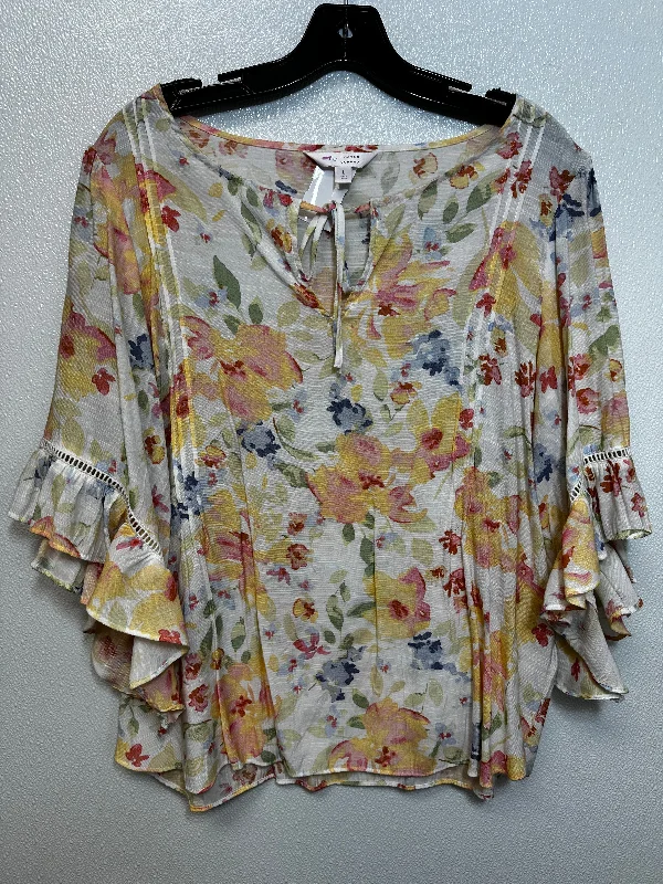 Top 3/4 Sleeve By Lc Lauren Conrad In Floral, Size: L