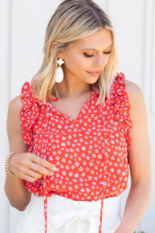 In This Light Red Ditsy Floral Tank