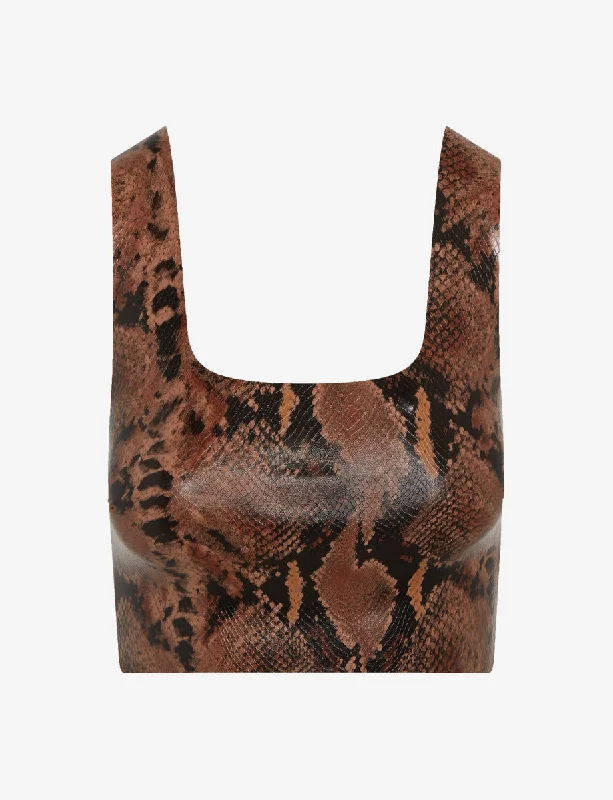 Faux Leather Animal Squareneck Crop Top