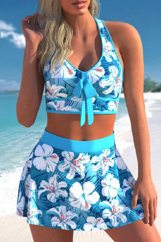 Plus Size Floral Ombre Cross Strap Bikini Set