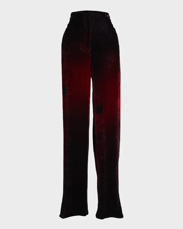 Blur-Print Velvet Straight-Leg Trousers