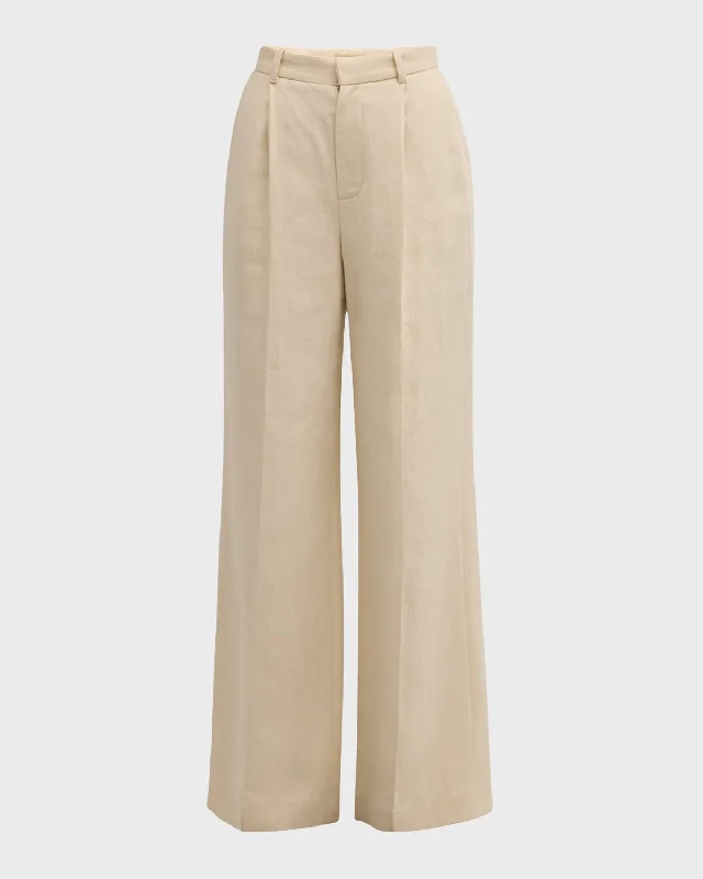 Cyrano Pleated High-Rise Cotton-Linen Pants