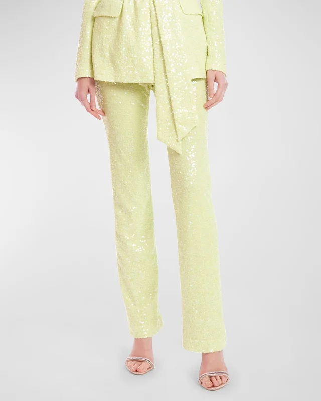 High-Rise Straight-Leg Sequin Pants