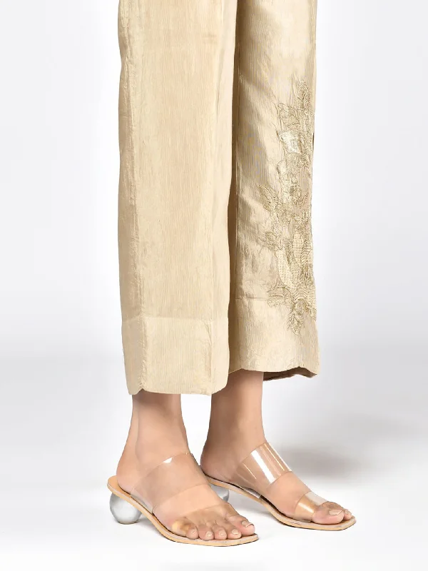 Embroidered Raw Silk Trousers