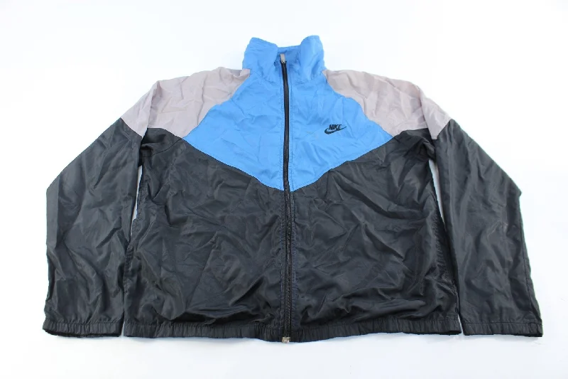 80's Nike Embroidered Logo Black, Blue, & Grey Zip Up Jacket