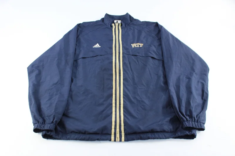 Adidas Embroidered Logo University of Pittsburgh Striped Zip Up Jacket