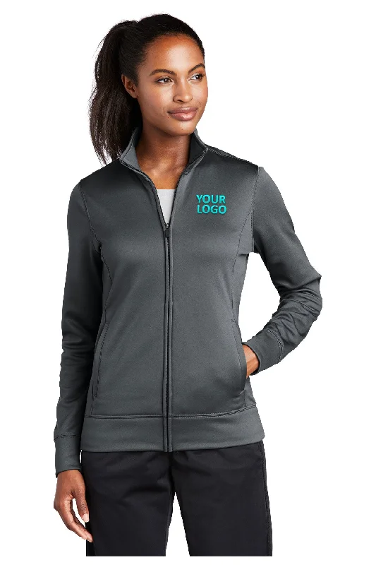 Sport-Tek Ladies Sport-Wick Fleece Branded Full-Zip Jackets, Dark Smoke Grey