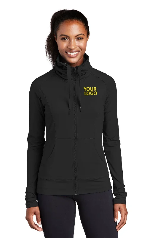 Sport-Tek Ladies Sport-Wick Stretch Branded Full-Zip Jackets, Black