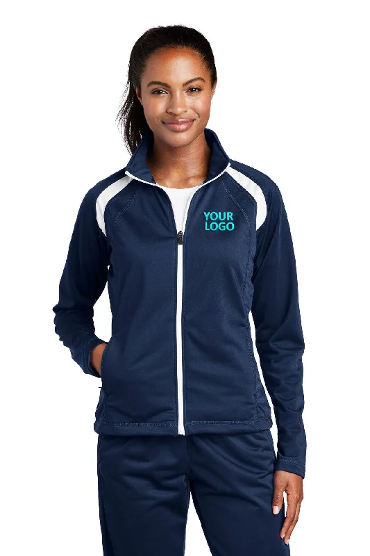 Sport-Tek Ladies Tricot Track Branded Jackets, True Navy/White