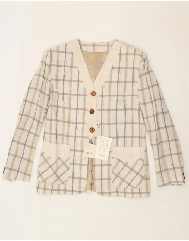 VINTAGE Womens 2 Button Blazer Jacket IT 48 XL Beige Check