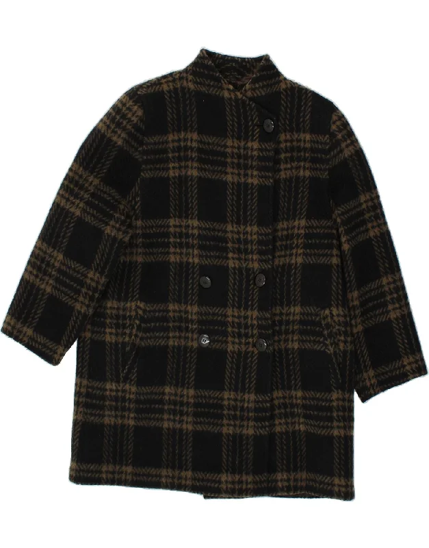 VINTAGE Womens Double Breasted Coat IT 50 XL Black Check