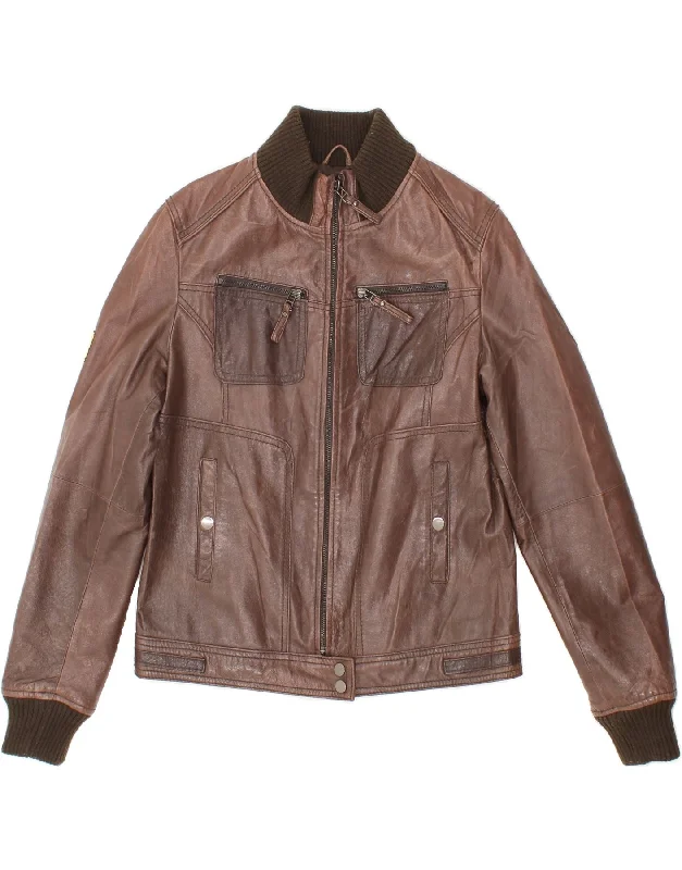 VINTAGE Womens Leather Jacket UK 14 Medium Brown Leather