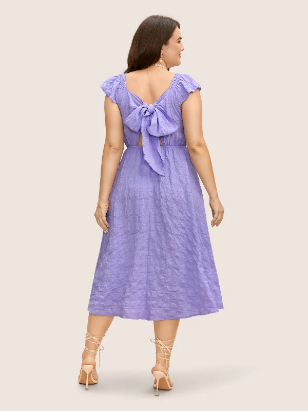 Texture Back Tie Knot Cap Sleeve Dress