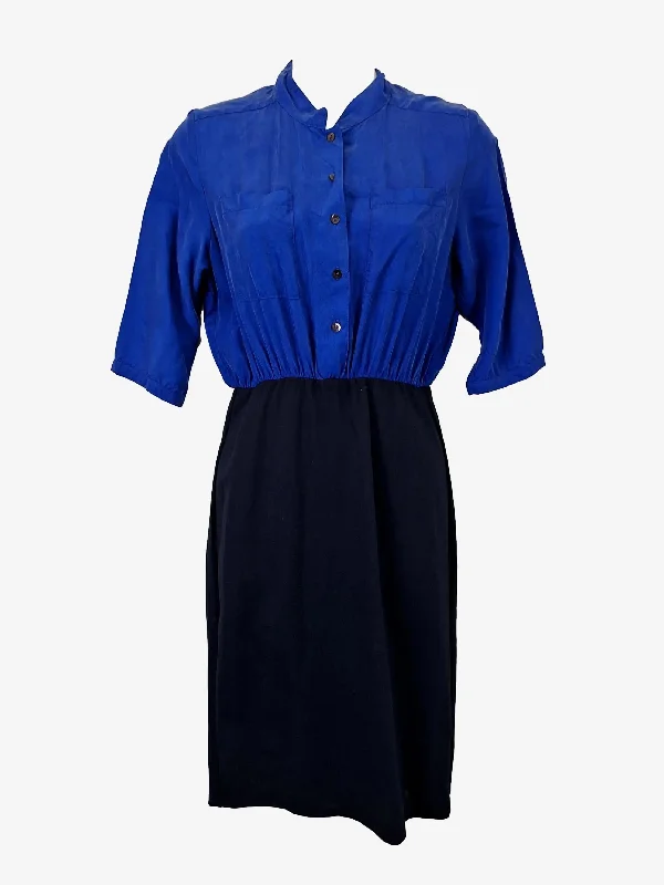 Oxford Two Fabric Shirt Midi Dress Size 8