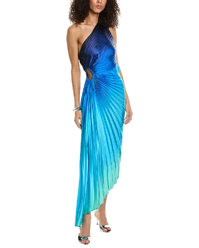 Dress Forum Radiance Ombre Asymmetrical Pleated Maxi Dress