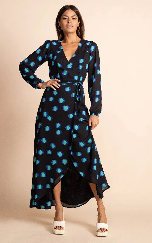 Jagger Maxi Dress in Polka Dot Blue on Black