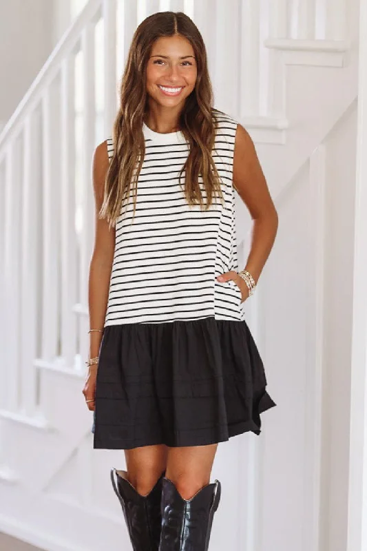 Play it Cool Mini Dress - Black and White