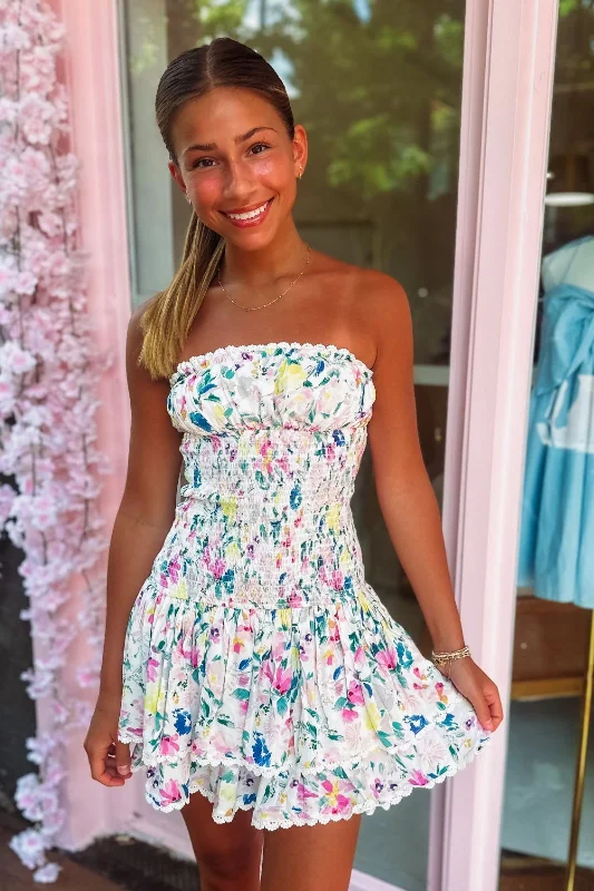 Summer Painting Mini Dress - White, Pink, Purple, Blue, Green, Yellow