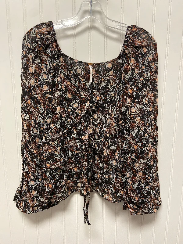 Black & Orange Blouse 3/4 Sleeve Free People, Size Xs