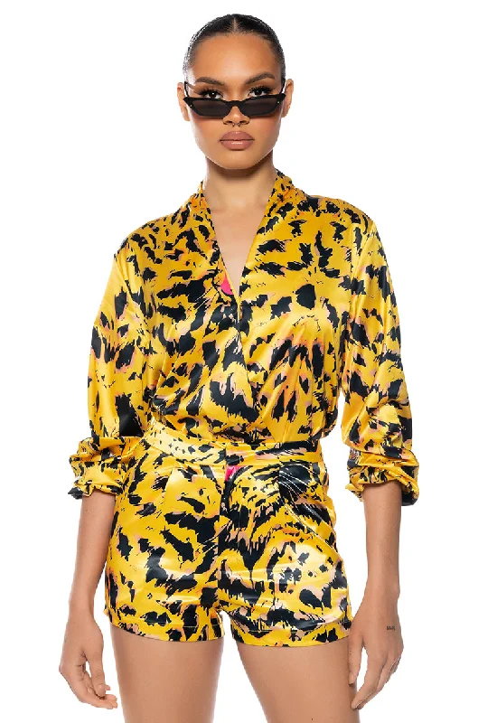 INTO THE WILD PRINTED SATIN BODYSUIT