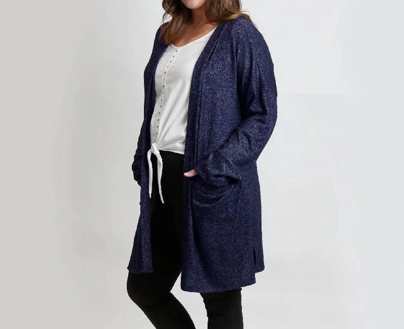 Cozy Knit Pocket Cardi Curvy In Navy