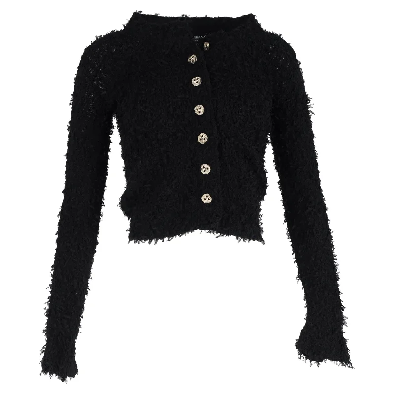 Dolce & Gabbana Embellished Buttons Tweed Cardigan in Black Nylon