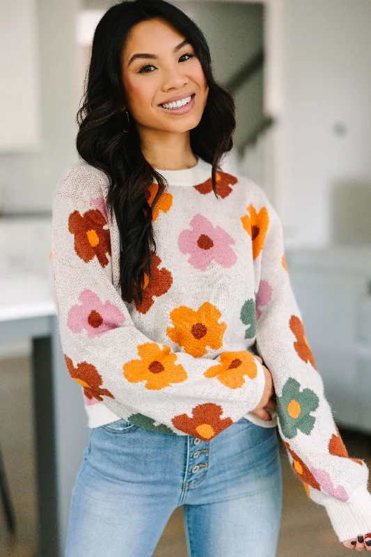 Everyday Fun Cream White Floral Sweater