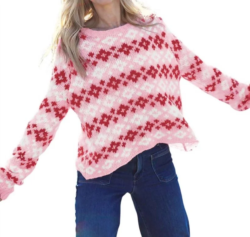 Fair Isle Crew Sweater In First Blush