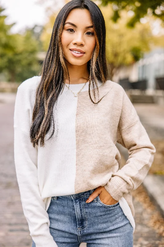 Find Your Center Ivory White Colorblock Sweater