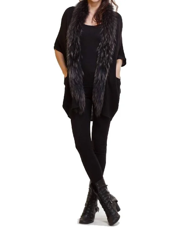 Fur Trim Cardigan In Black