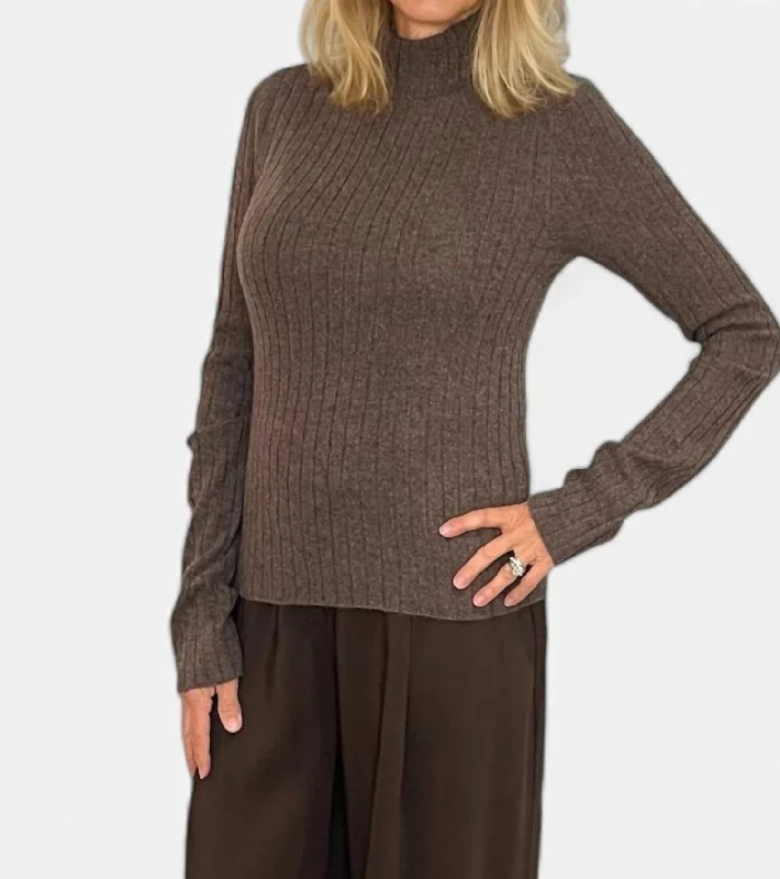 Heavy Cashmere Mock Neck Sweater In Truffle