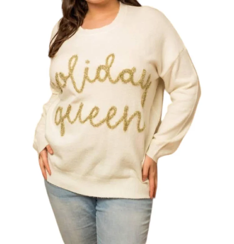 Holiday Queen Sweater - Plus In White