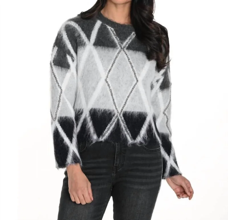 Knit Rhinestone Sweater In Grey,black