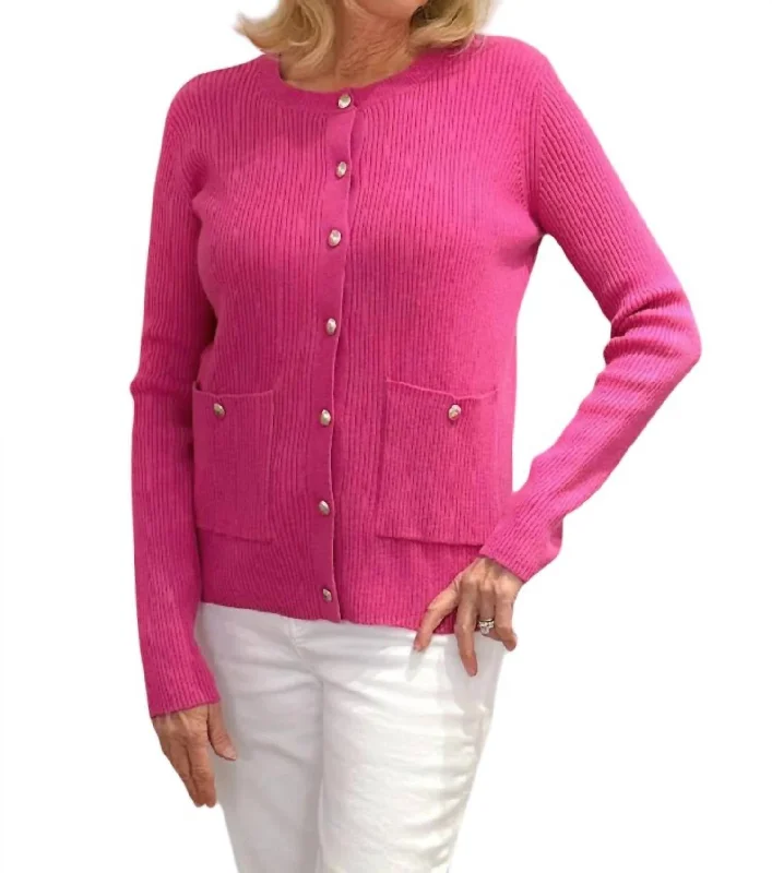 Lake Rib Knit Cardigan In Pink