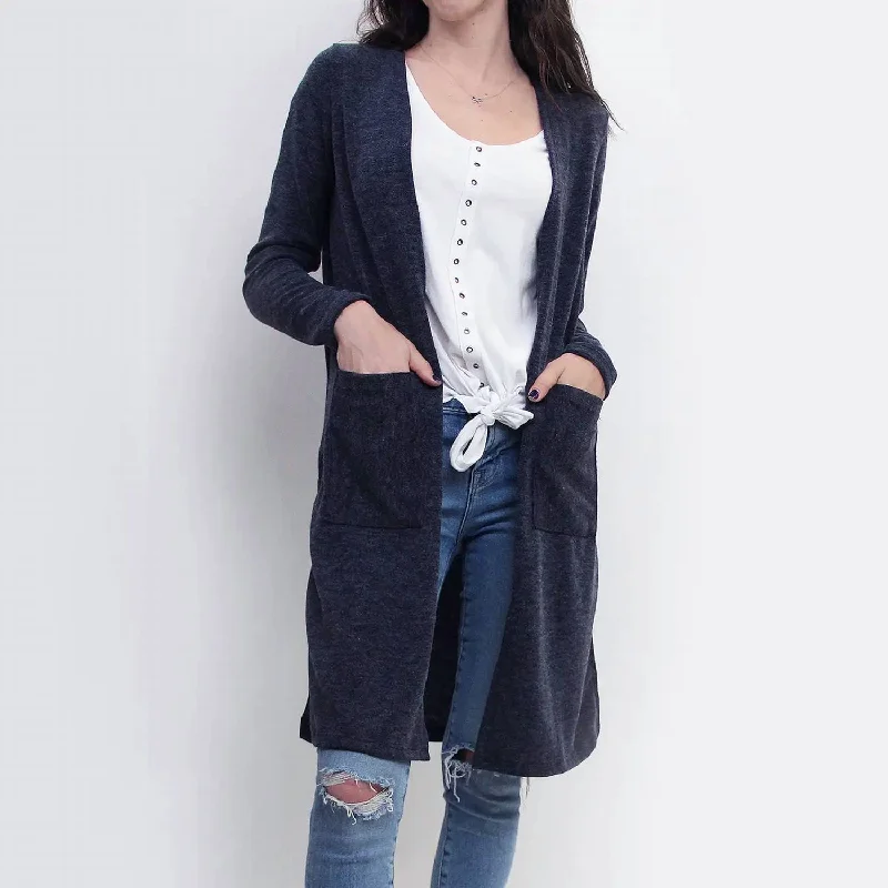 Mohaire Side Slit Pocket Cardigan In Navy